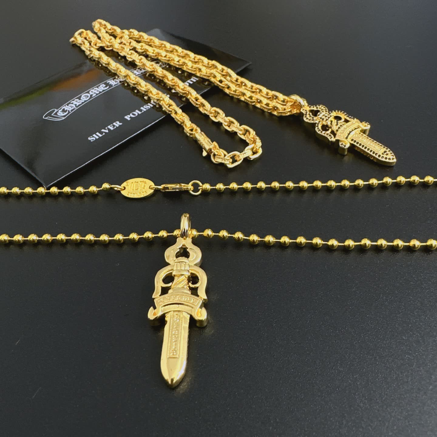 Chrome Hearts Gold-Plated Dagger Pendant Necklace